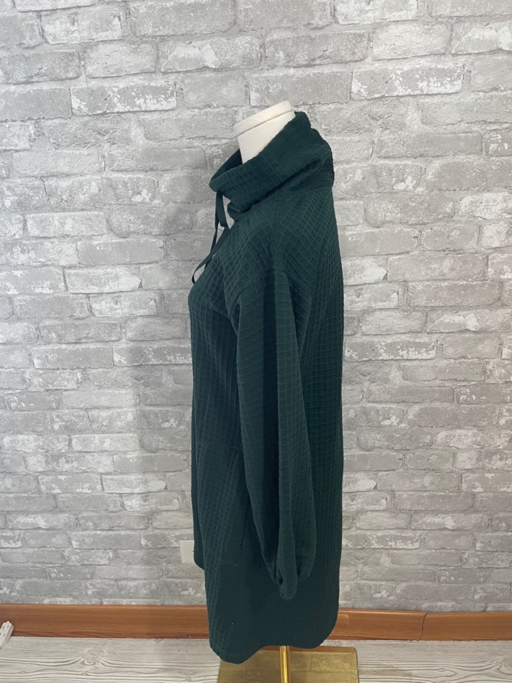 Max Studio Dark Green Waffle Knit Funnel Neck Midi Dress - Picture 3 of 6